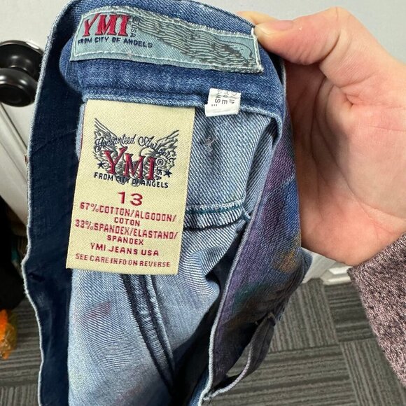 YMI denim water colored multicolored jean mini skirt.  Unique retro Y2K - Picture 6 of 6